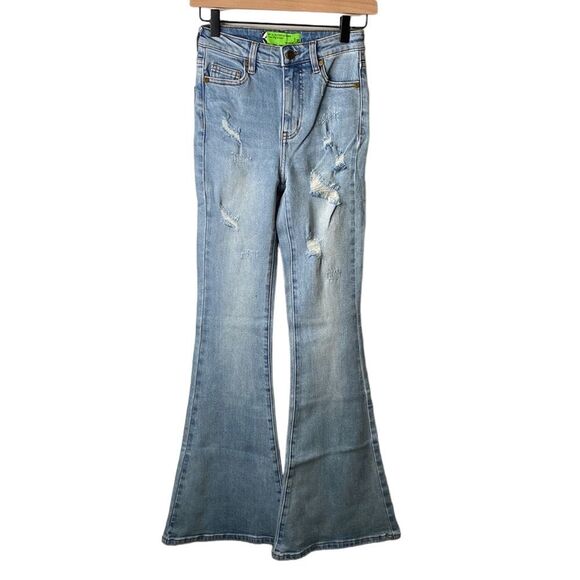 Free People X Sandrine Rose Super Flare High Rise Distressed Jean Stretchy Rock - Picture 1 of 16